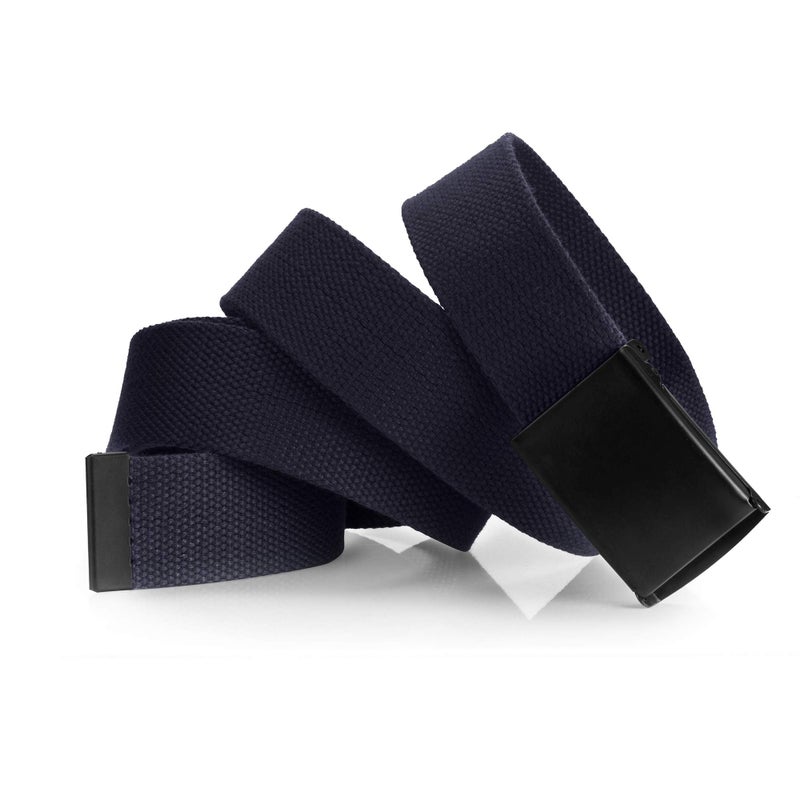 Mile High Life Cut To Fit Canvas Web Belt Size Up to 52" with Flip-Top Solid Black Military Buckle (2 Pack Navy/Dark Gray) - Image 3